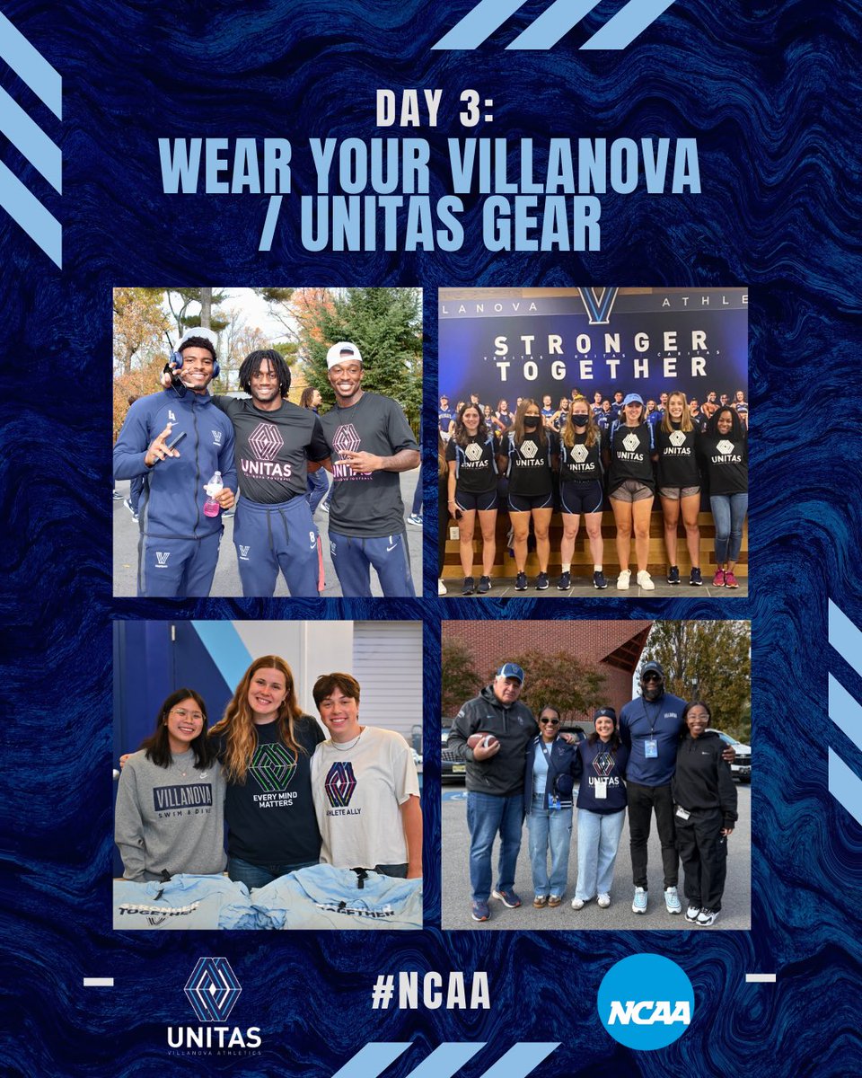 For Day 3 of the NCAA Community &amp; Belonging Social Media Campaign, we encourage our student athletes to wear their Villanova/UNITAS Gear proudly! Take a picture in your UNITAS gear and tag us! @novaathletics #NCAA @ncaa @bigeast