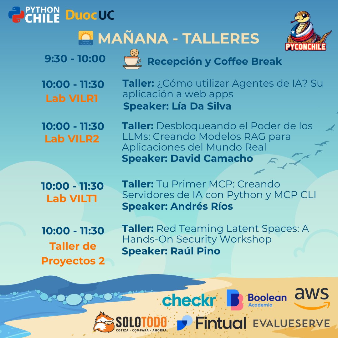 pythonchiledev's tweet image. 📅✨ Ya puedes revisar la 1era parte del cronograma completo de #PyConChile2025 en Viña del Mar ✨
Charlas, talleres y actividades listos para un fin de semana a toda energía Python.
🎟️ Quedan pocas entradas
👉 Inscríbete en pycon.cl🐍💛
#PythonChile