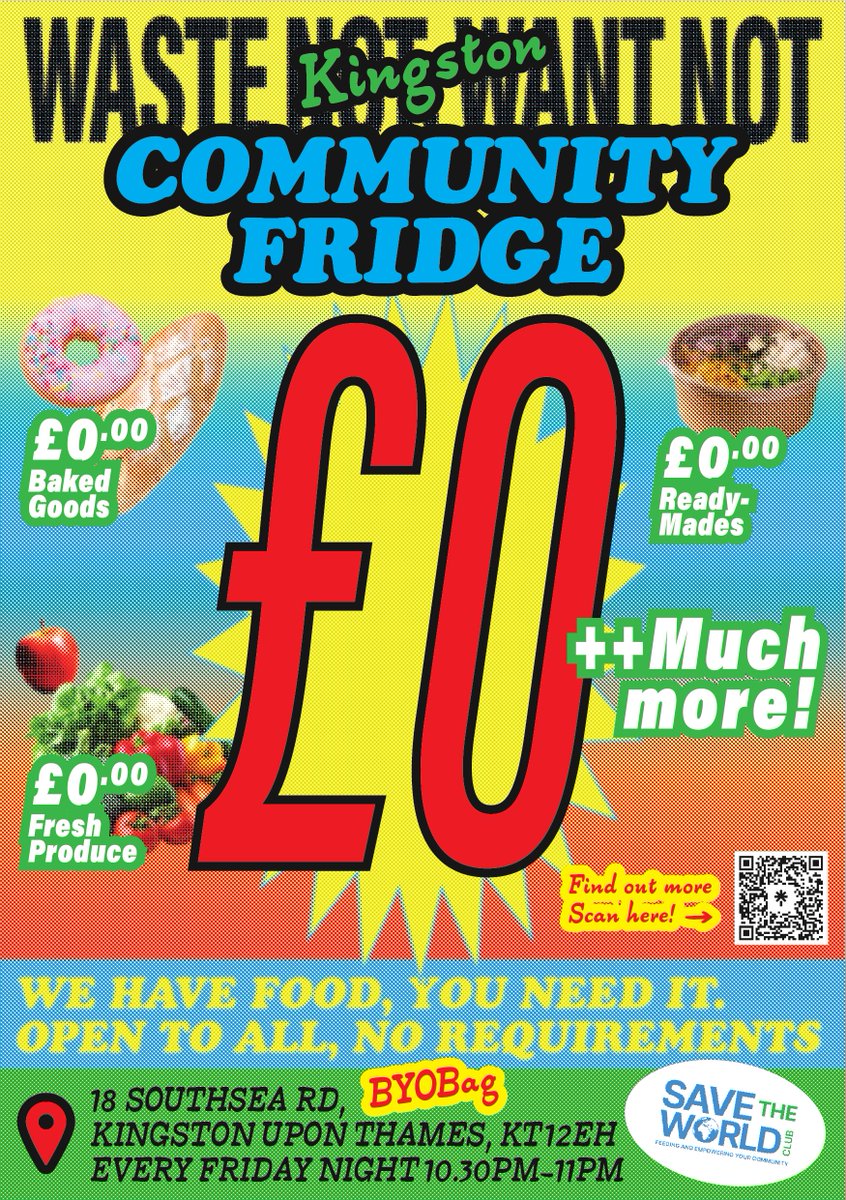 STWCcharity's tweet image. Every Friday night, unless otherwise stated on our page @STWCcharity, join us for our #CommunityFridge to collect surplus #food for #free!

📍18 Southsea Rd, #KingstonUponThames, KT1 2EH.
⏰From 10:30pm-11pm (22:30 - 23:00).

Follow our page today so you don&apos;t miss out.