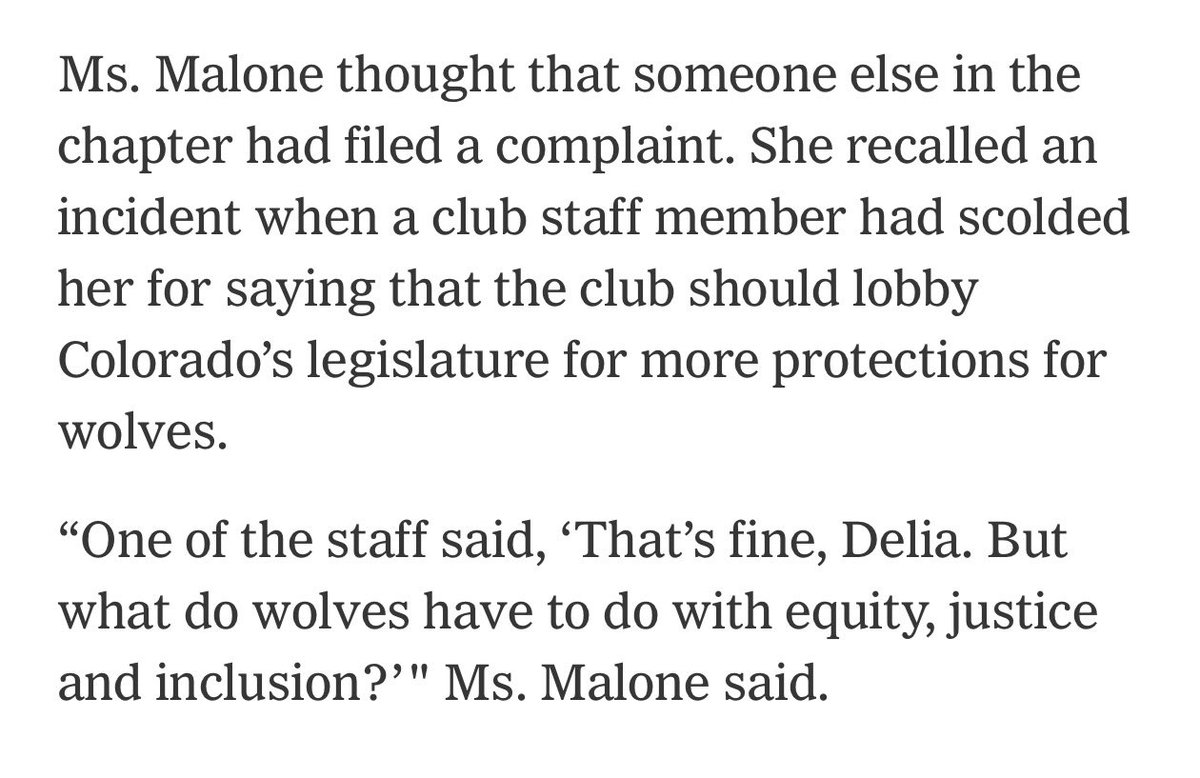 “That’s fine, Delia. But what do wolves have to do with equity, justice and inclusion?’"

Hahahaha

nytimes.com/2025/11/07/us/… via @NYTimes