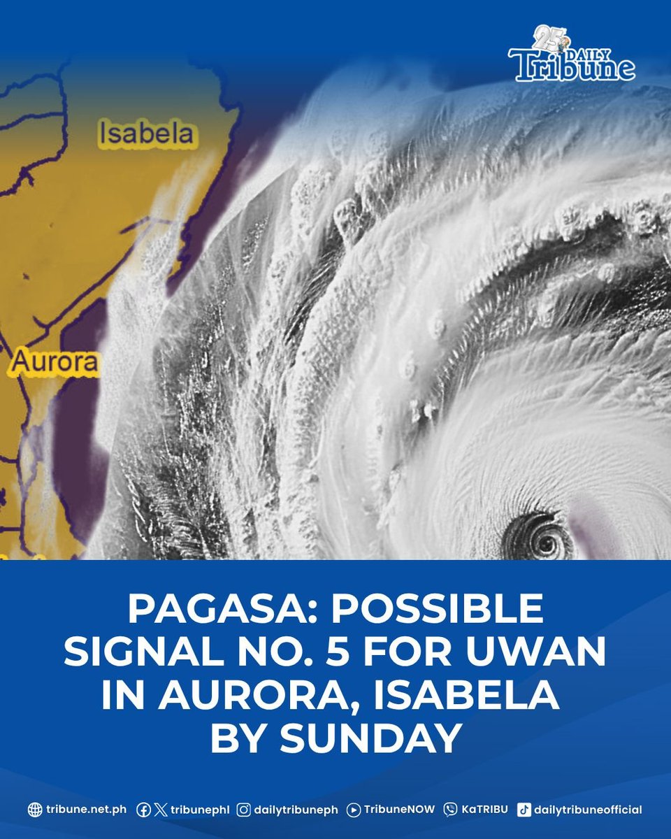tribunephl's tweet photo. Under PAGASAβs revised tropical cyclone warning system, areas placed under the highest alert level, Signal No. 5, may experience winds of 185 km/h or greater within 12 hours.
Click the link in the comments for the full story.
#UwanPH #WeatherPH #DailyTribune https://t.co/BdseIvWaId
