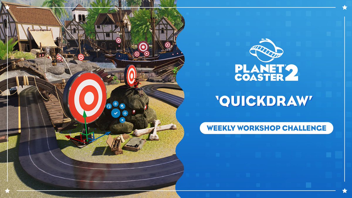 PlanetCoaster's tweet image. As a celebration of our returning Interactive Shooting Ride, we want to see your best creations! 🎯

Submit your Interactive Shooting Rides with the title 'QUICKDRAW' in the Frontier Workshop by 11:59pm GMT on 16th November! 🗓️

We'll create a video of our favourites! ✨