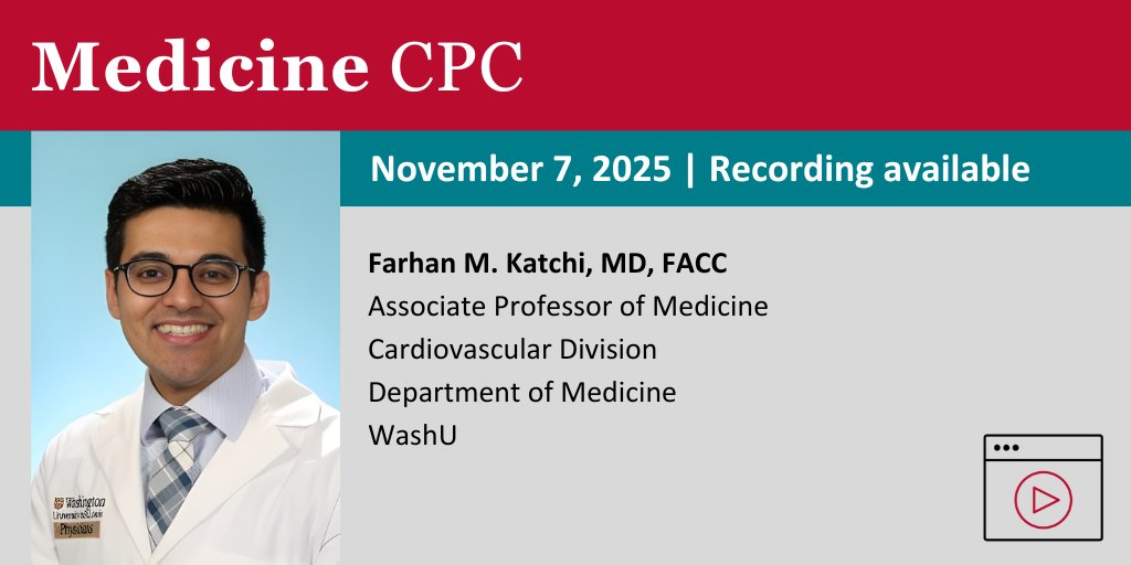Today's #WashUDeptMed CPC is now available on the Department of Medicine YouTube channel. 

Viewers will be able to watch CPC recordings until Tuesday (November 11th) at 11:59 pm and able to scan the QR code at the end of the video to earn CME credits. 

&gt; internalmedicine.wustl.edu/education/clin…