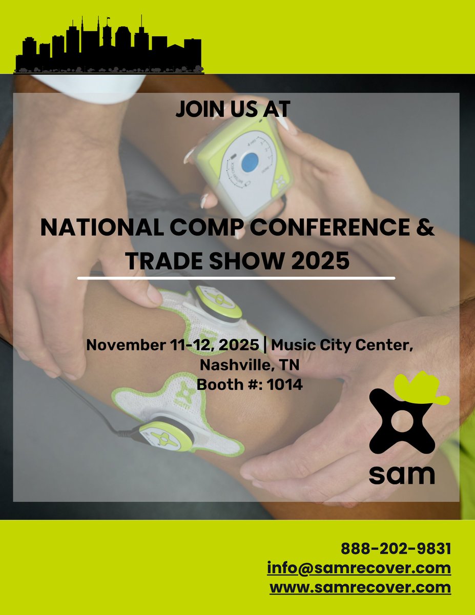 samrecover's tweet image. We’re headed to Nashville Monday for National Comp! Come meet the sam® team and hear how we’re supporting the workers’ comp community with proven healing technology.

#nashville #nationalcomp #workerscomp #conference