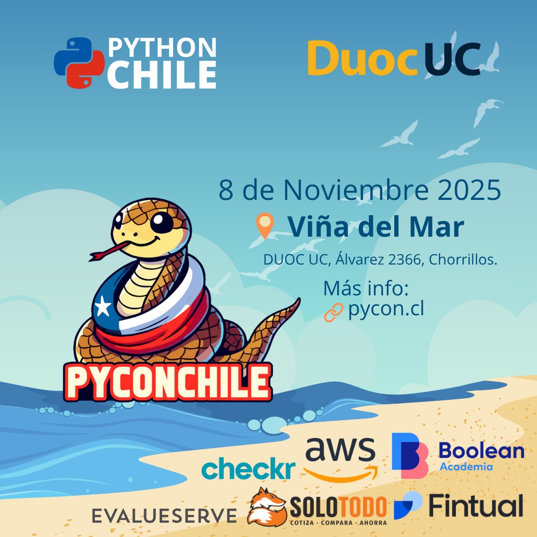 pythonchiledev's tweet image. 📅✨ La 2da parte del cronograma oficial de #PyConChile2025 ya está arriba ✨
Explora todas las charlas y actividades que darán vida a nuestro encuentro en Viña del Mar.
🎟️ Últimas entradas disponibles
👉 Inscríbete en pycon.cl
#PythonChile