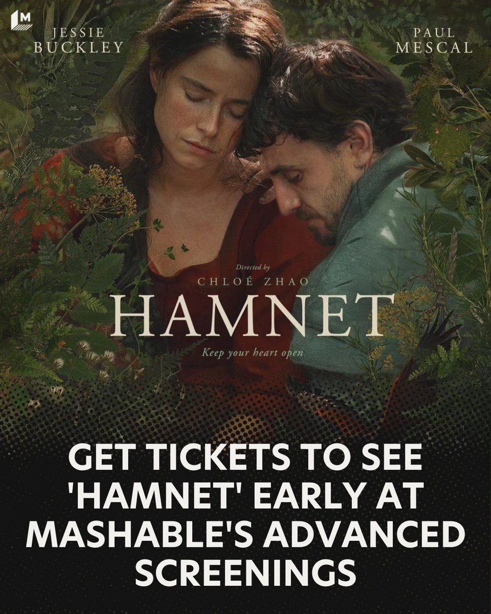 mashable's tweet photo. Critics are roaring for Hamnet, calling it a front-runner of the Academy Award race for Best Picture. Luckily for fans of cinema and Shakespeare, you don’t have to wait for this raved-about drama to hit theaters. 
Mashable and Focus Features are teaming up for a trio of advance screenings to bring Hamnet to keen viewers ahead of release.     
Grab tickets here 🎟️: https://t.co/AYlo3bqQho