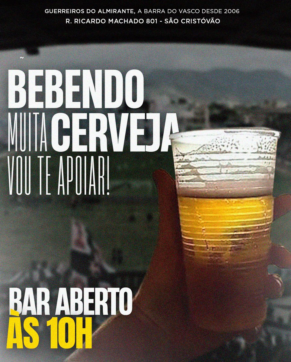 Amanhã é dia de Vasco e esperamos vocês em nossa sede para curtir aquele pré jogo com aquela cerveja gelada e um ambiente que já te coloca no clima do jogo.

📍 Rua Ricardo Machado, 801 - São Cristóvão

Guerreiros do Almirante, a barra do Vasco desde 2006.