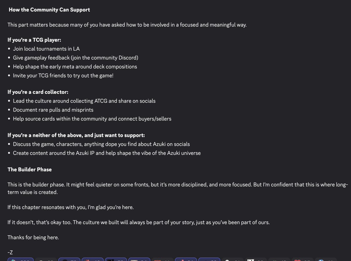 Zagabond's tweet image. Here&apos;s the full announcement which is about Azuki&apos;s roadmap and focus. It provides clarity to the community on our strategy, not complaining about anything (or didn&apos;t intend for it to come across that way)