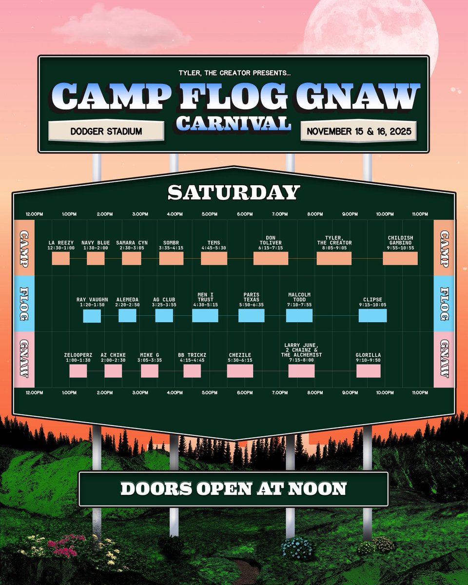 concertleaks's tweet photo. Camp Flog Gnaw set times have been announced! https://t.co/9h7P7nZyxQ