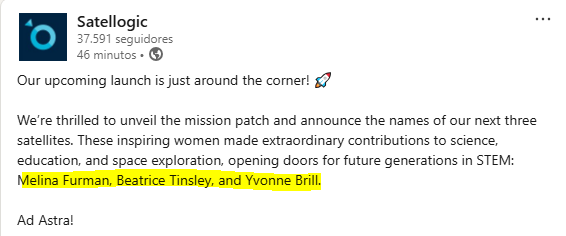 La gran #MelinaFurman nos estará observando desde del cielo.
<a href="/Satellogic/">Satellogic</a> <a href="/SATL/">Southern AZ Tech Lab</a> 
#PerAsperaAdAstra