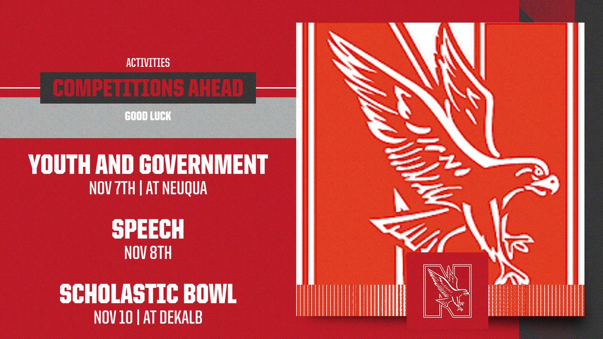 NCHSActivities's tweet photo. GOOD LUCK TO OUR REDHAWK TEAMS COMPETING OVER THE NEXT FEW DAYS! https://t.co/ZBLuAkF9nt