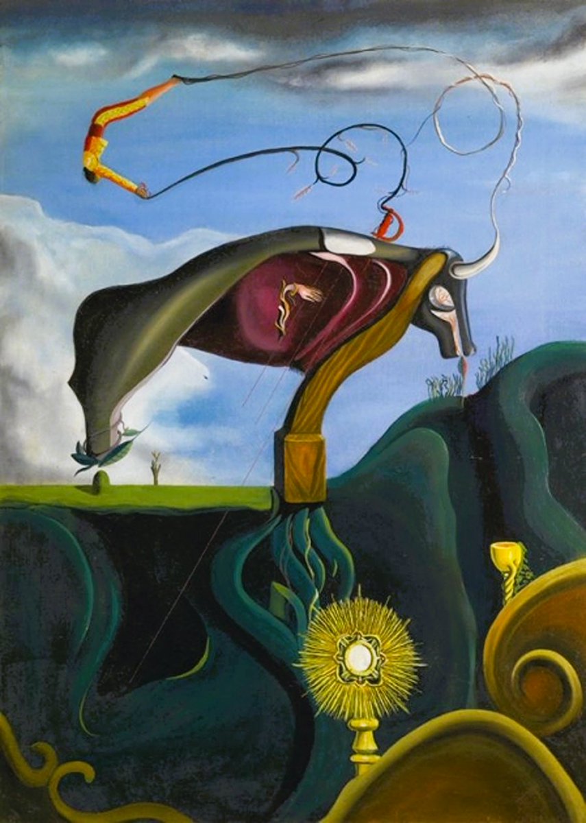 Oscar M. Domínguez,  1906 – 1957,  Spanish-born French surrealist painter;  1934-5  Bull and bullfighter (Composition with bullfighter)