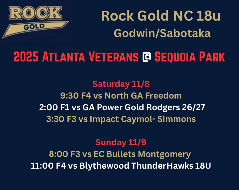 So excited for our last fall tournament, can’t wait to get after it! <a href="/ROCKGOLDVA/">ROCK GOLD VA ORG</a> <a href="/rockgoldnc/">.</a> <a href="/BrunoGodwin6/">Bruno Godwin</a> <a href="/karligodwin2/">Karli Godwin</a>