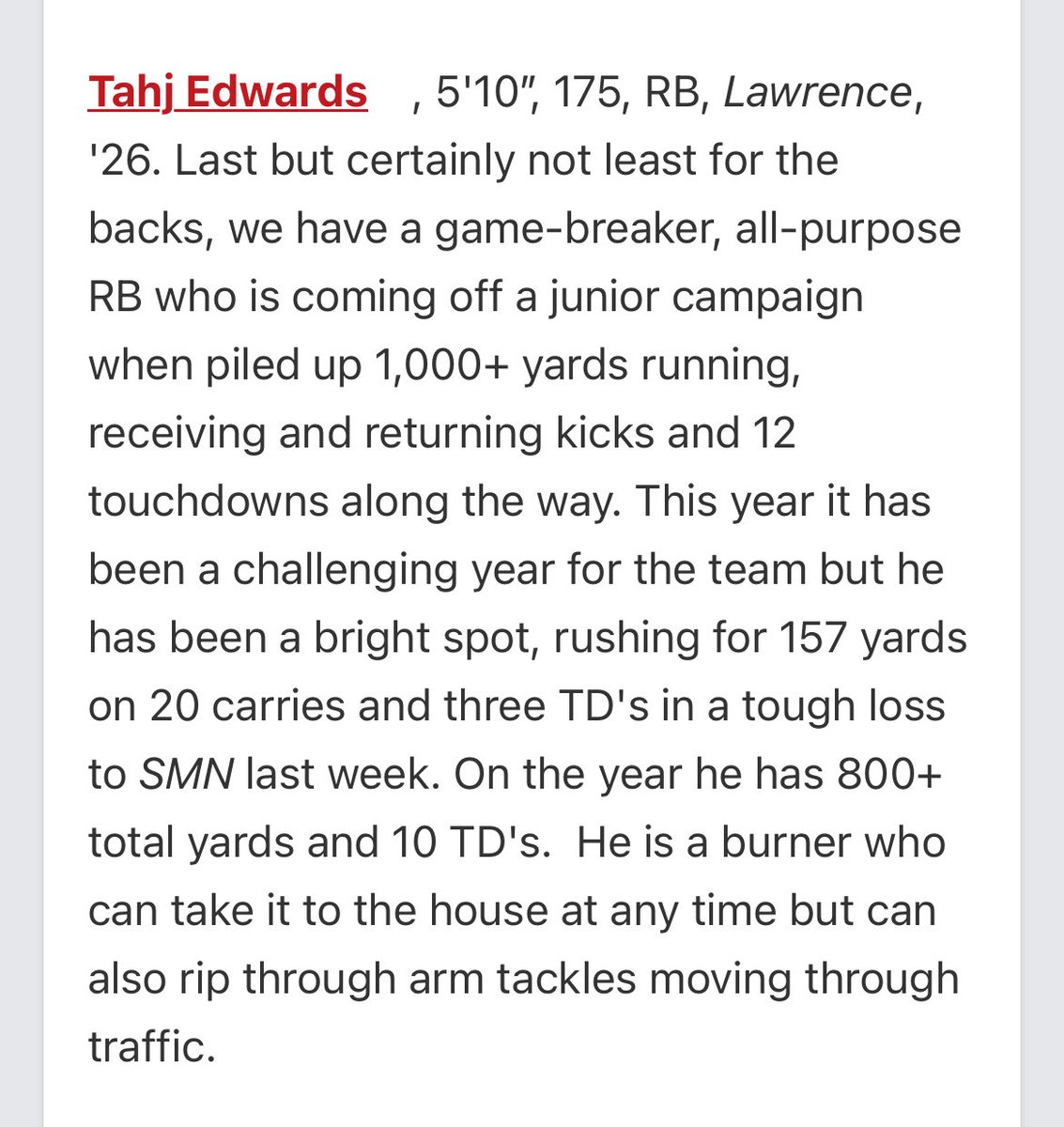 <a href="/CoachEMe86/">HowardH_CoachErv</a> Check out <a href="/TahjEdwards2/">Tahj Edwards</a> you won’t be disappointed!!!! The kid averages 100+ yds a game.