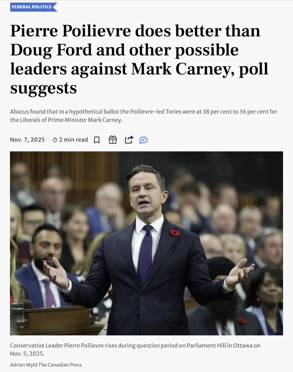New <a href="/TorontoStar/">Toronto Star</a> / <a href="/abacusdataca/">Abacus Data</a> poll is now out on whether the likes of <a href="/fordnation/">Doug Ford</a>, <a href="/stephenharper/">Stephen Harper</a> , <a href="/TimHoustonNS/">Tim Houston</a>, or <a href="/C_Mulroney/">Caroline Mulroney</a> would do better against Mark Carney than <a href="/PierrePoilievre/">Pierre Poilievre</a>>

Poll was done before this week's events.

Reporting by <a href="/robertbenzie/">Robert Benzie</a>