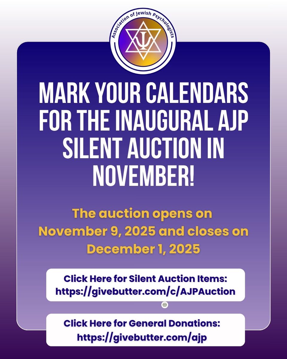 Mark your Calendars for the inaugural AJP Silent Auction in November! 

The auction opens at midnight on November 9, 2025, and closes at midnight on December 1, 2025.

Review Silent Auction Items: givebutter.com/c/AJPAuction

Make a General Donation: givebutter.com/ajp 

#AJP