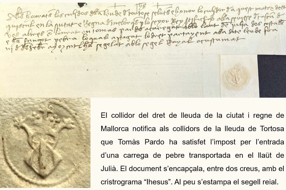 Serà casualitat, Amador, però hui la meua taula era un mar de documents relacionats amb els col·lectors de la lleuda de Tortosa, impost que gravava el trànsit marítim de mercaderies.

✍️ 1451