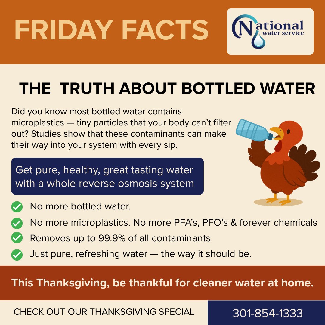 N_W_S_C's tweet image. Most bottled water contains microplastics — tiny particles your body can’t filter out. 🧴💧

Get safer, cleaner, better-tasting water at home with a reverse osmosis system — no plastic waste, no hidden pollutants.

#FridayFacts #ReverseOsmosis #CleanWater #NationalWaterService