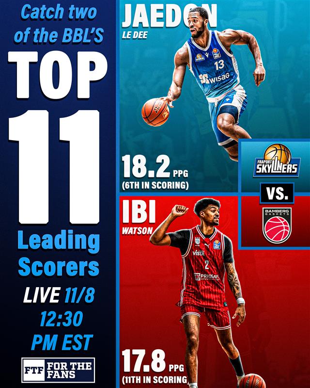 🔥 A showdown of scorers you don’t want to miss!

Two of the <a href="/easyCreditBBL/">easyCredit BBL</a>  top 11 scorers go head-to-head as <a href="/jae_ledee/">Jaedon LeDee</a>  (18.2 ppg, <a href="/skyliners1999/">SKYLINERS</a> ) battles <a href="/ibi_watson_2/">Ibi Watson</a>  (17.8 ppg, <a href="/Bamberg_Baskets/">Bamberg Baskets</a> ).

📺 Live this Saturday at 12:30 PM on FTF Sports 
Who’s taking over the