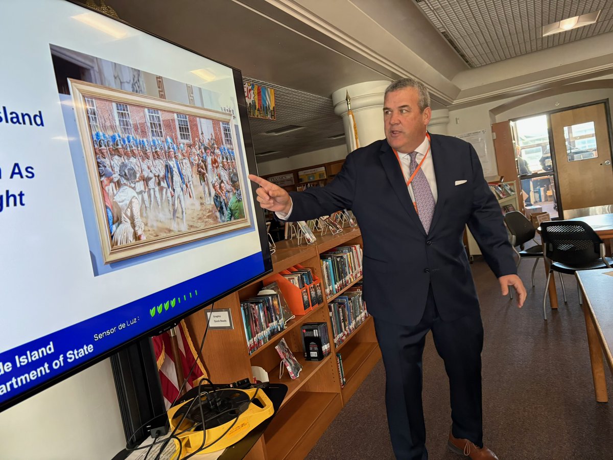 RISecState's tweet image. Do you know who Rhode Islander&apos;s two signers of the Declaration of Independence were? Secretary Amore taught civics lessons at North Providence High School and West Warwick High School this week - focusing on Rhode Island&apos;s role in our nation&apos;s independence. #America250 #RI250