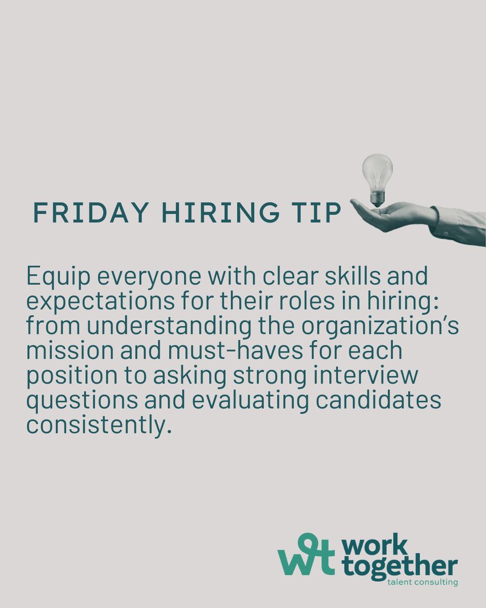 WorkTogetherTC's tweet image. When your hiring team knows exactly what they&apos;re evaluating and why, the entire process runs smoother and decisions get stronger.💡 

Happy Friday!

#FridayHiringTip #Hiring #WorkTogether