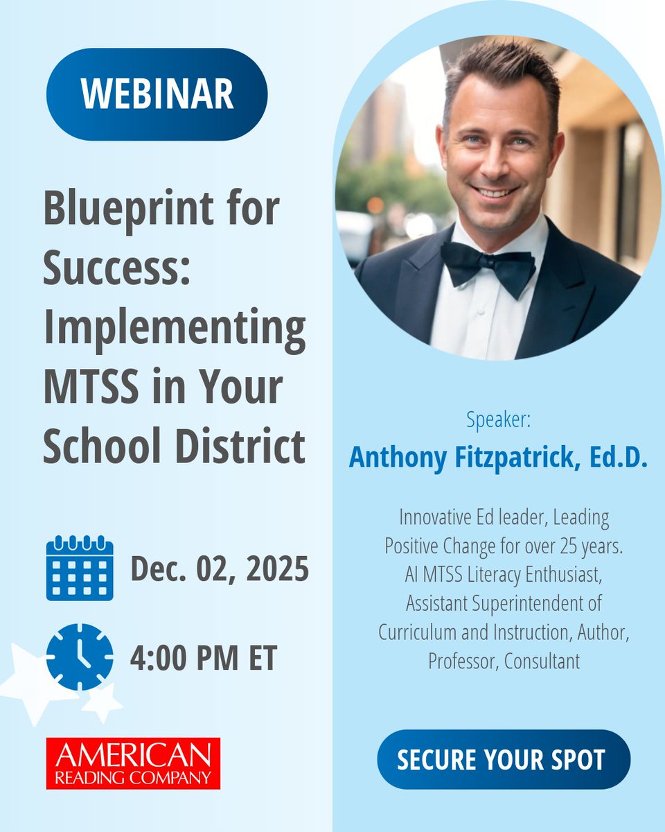 Join Dr. Anthony Fitzpatrick, Assistant Superintendent and author for a live discussion on how a comprehensive, evidence-based MTSS framework can create lasting success in your district.  arc.red/x5m9pq

#MTSS #EducationLeadership #StudentSuccess