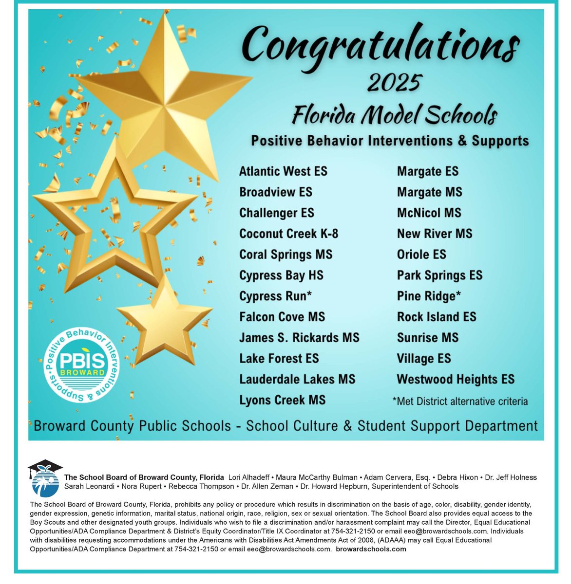 browardschools's tweet image. Congratulations to our PBIS Model Schools!

Your dedication to positive behavior, student success, and continuous improvement is shaping brighter futures across BCPS.