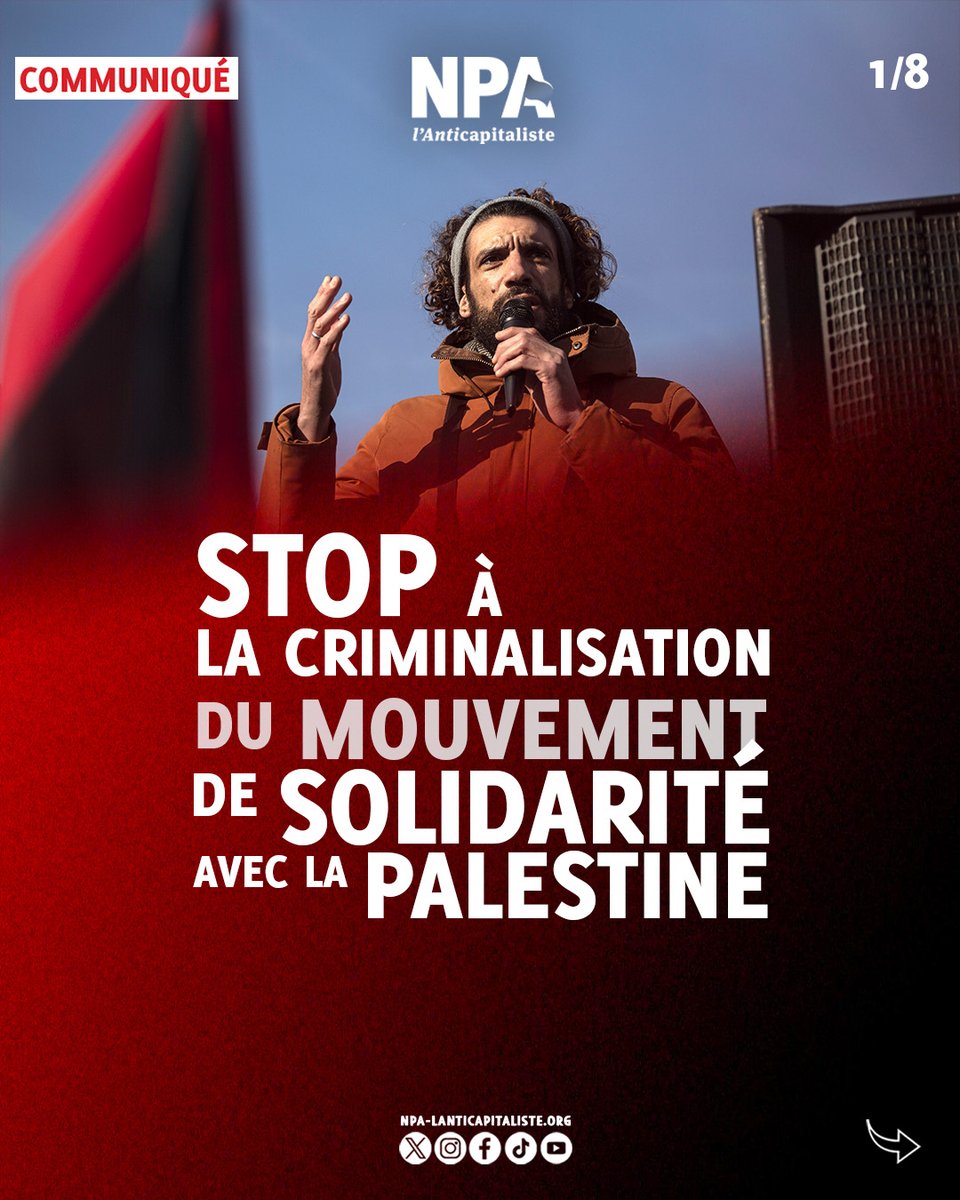NPA_antica's tweet photo. Le NPA dénonce la criminalisation du mouvement de solidarité avec la Palestine, qui n'a cessée depuis plus de deux ans, et en particulier l'arrestation politique d'Omar Alsoumi, et les interpellations des militantEs à la suite de l'action à la Philharmonie.
1/8 https://t.co/hOYH7r85qN