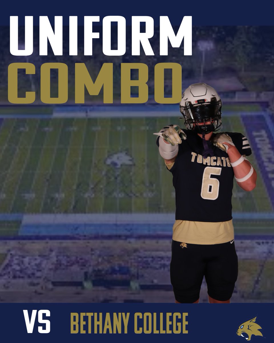 We will be wearing our Blue on Blue combo in our Senior day game tomorrow against Bethany!!! Kickoff is at 1pm!! #thielfb #rollcats