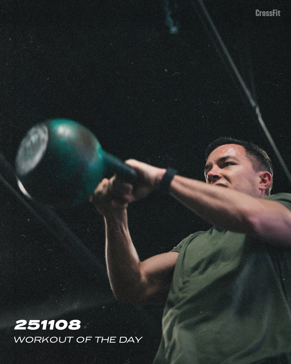CrossFit's tweet photo. Workout of the Day
Saturday 251108

For time:
100 wall-ball shots
25 burpees
75 kettlebell swings
25 burpees
50 knees-to-elbows 
25 burpees

♀ 14-lb medicine ball to a 9-foot target and a 35-lb kettlebell
♂ 20-lb medicine ball to a 10-foot target and a 53-lb kettlebell

Coaching cues:
The finish position of the kettlebell swing is like a standing plank hold, minus the position of your arms. Your midsection should be rigid and unchanging while your shoulders, hips, knees, and ankles are all in a straight line. A plank on the floor is no different.

📍 2022 Affiliate Summit

#CrossFit #WorkoutoftheDay