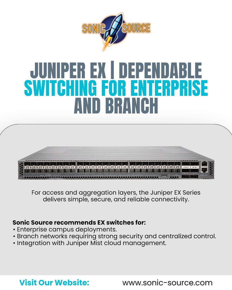 SourceSoni25436's tweet image. Strong campus networks start at the access layer.
 With Juniper EX, Sonic Source ensures dependable performance from branch to backbone.
.
.
.
.
#sonicsource #juniperex #enterprisenetworking #campusswitching #networkperformance #itinfrastructure #networksolutions