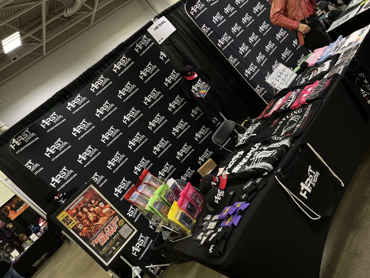 we're here at <a href="/TwinCitiesCon/">Twin Cities Con</a> reppin <a href="/f1rstwrestling/">F1RST Wrestling</a> 🤘🏼booth 766 &amp; 768 in the exhibition hall!