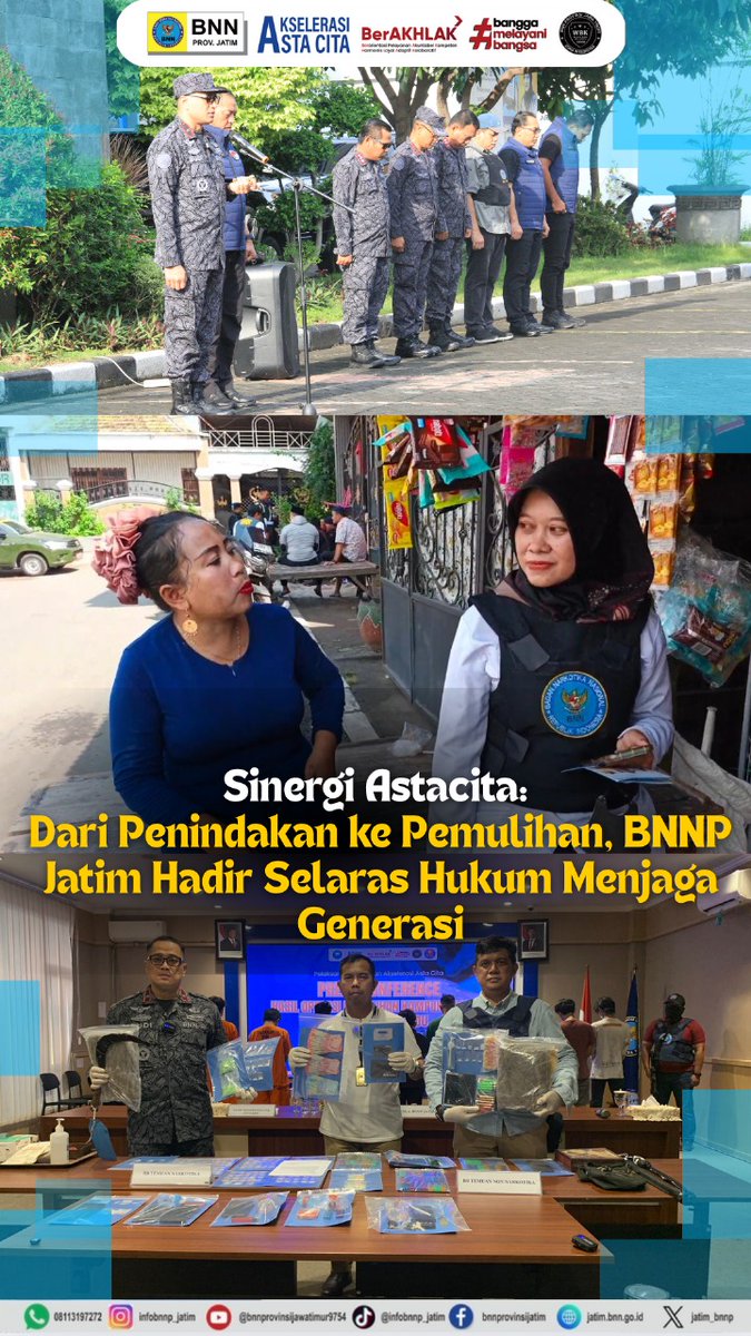 jatim_bnnp's tweet image. BNNP Jawa Timur gelar Operasi Terpadu di Surabaya: geledah, tindak, edukasi, dan pemulihan lewat layanan Re-Link.
Satu tujuan: Jatim bersih narkoba!

#WarOnDrugsforhumanity #BNNPJatim
