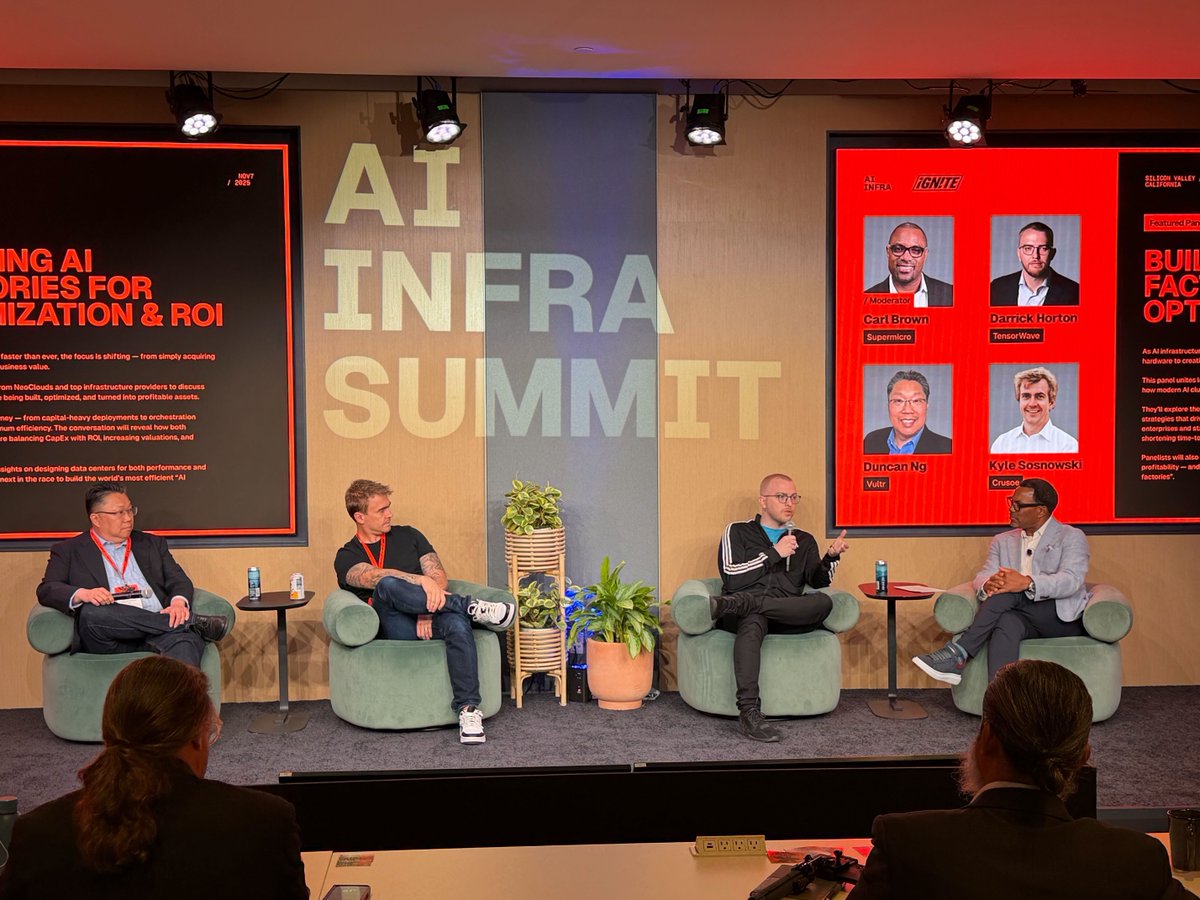 tensorwave's tweet image. Big thanks to everyone who joined us at AI Infra Summit in SF!

@DarrickHorton shared how TensorWave is shaping the next era of AI infrastructure, powered by @AMD Instinct GPUs. 🌊
