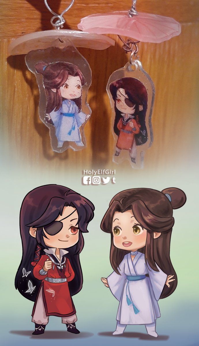 I wanted to try to creare heaven official blessing earring with hat and  umbrella with shrink plastic. It was a mess, but it was fun. Next time  it comes out better
#tgcf #HeavenOfficialsBlessing #HuaCheng #XieLian #Chibi