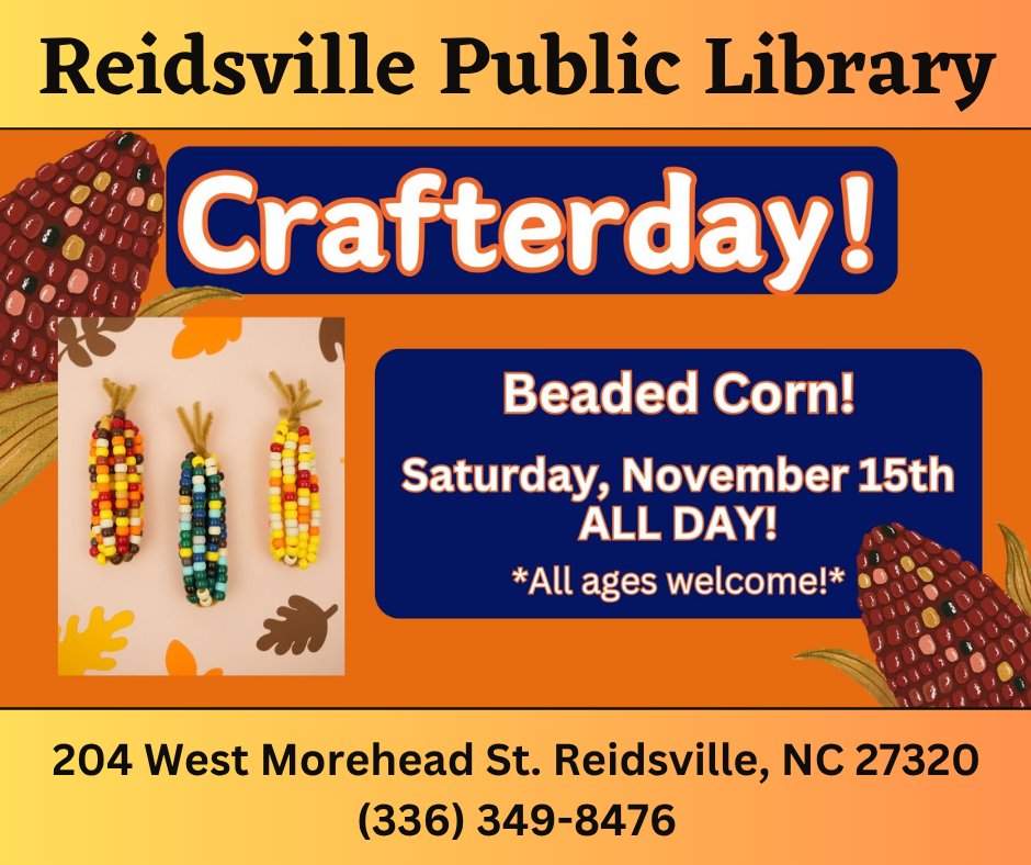 RCP_Library's tweet image. Programs and Events at Rockingham County Public Library on Saturday, November 15th! 🌽📗📽️🎲