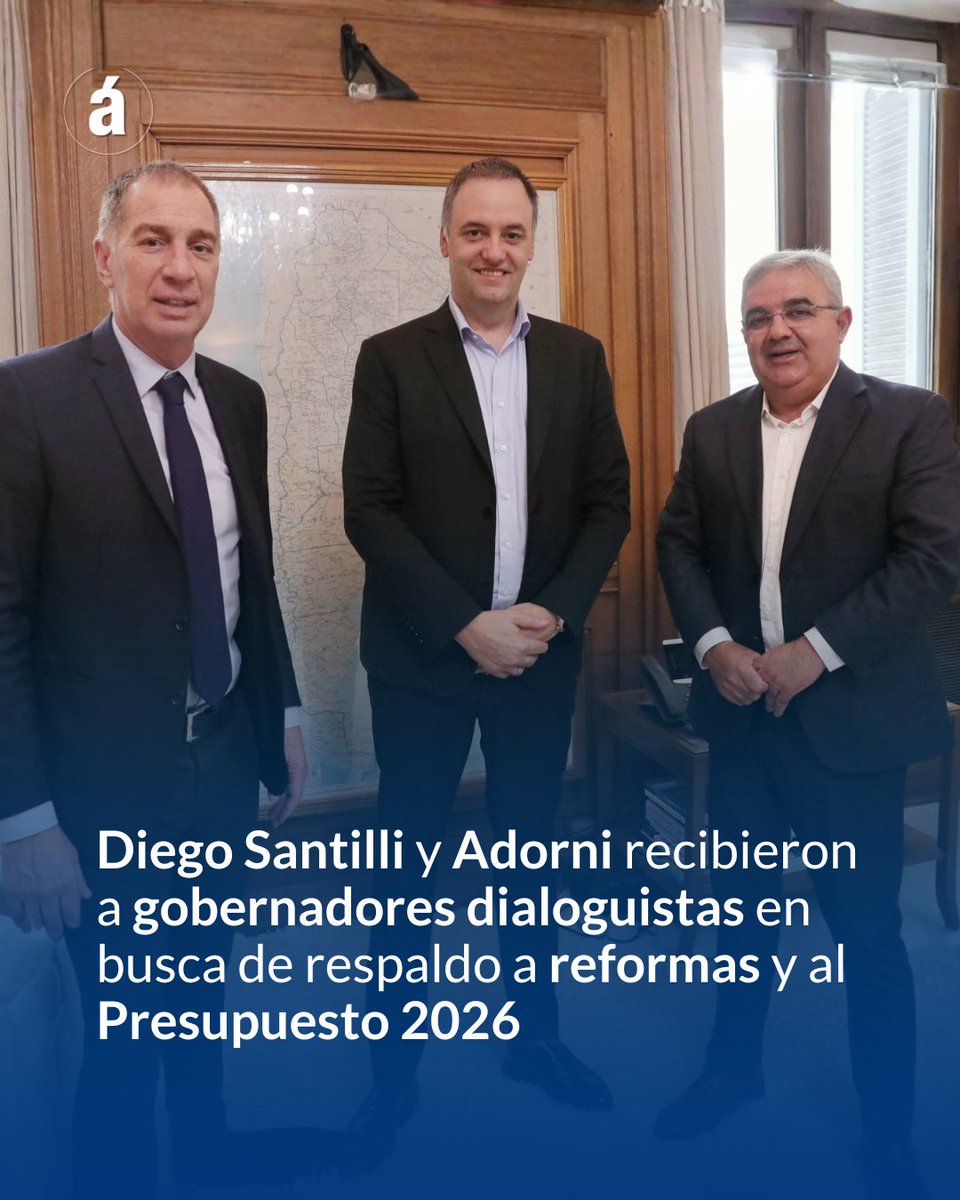 👥 Diego Santilli estrenó este viernes el traje de ministro del Interior y abrió la ronda de negociaciones con los gobernadores dialoguistas en busca de respaldo a reformas y al Presupuesto | Por <a href="/JotaRF92/">Joaquín Rodríguez Freire</a> ✍️ | Más información en tinyurl.com/2rtbjmsb