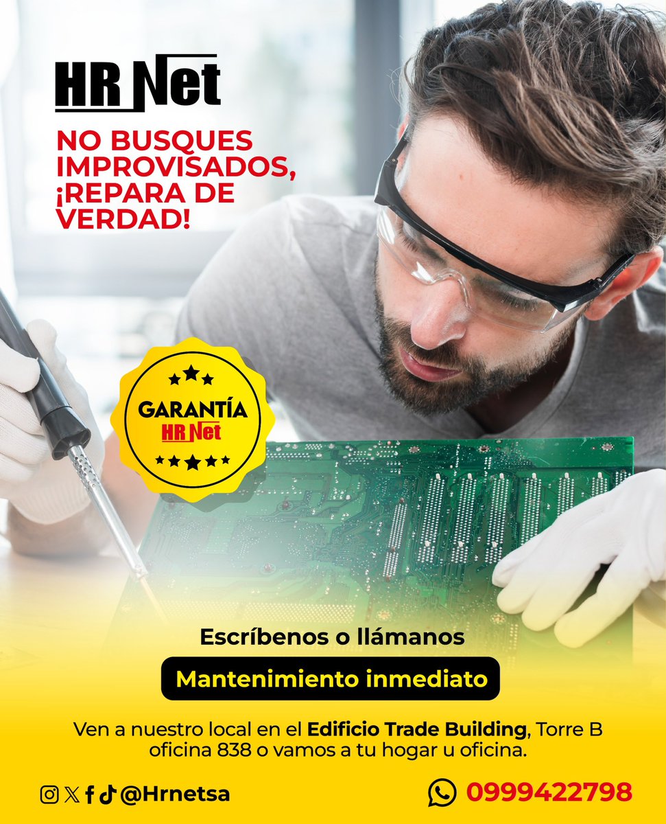 🚫 No más parches ni arreglos improvisados.
🧠 Confía en técnicos que sí saben lo que hacen.
💪 En HR Net reparamos con garantía real y resultados comprobados.

🔧 Mantenimiento inmediato ⚙️
📍 Edificio Trade Building, Torre B, oficina 838
📲 0999422798

#HRNet #ServicioTécnico