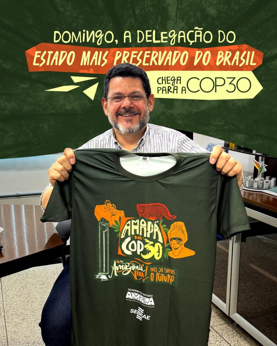 O Amapá na COP30 🌿
Domingo, 9 de novembro, a delegação do estado mais preservado do Brasil chega a Belém para representar o Amapá na COP30.
Vamos mostrar a força de um território que mantém mais de 97% de sua floresta em pé e reforçar o nosso compromisso com o futuro do mundo.