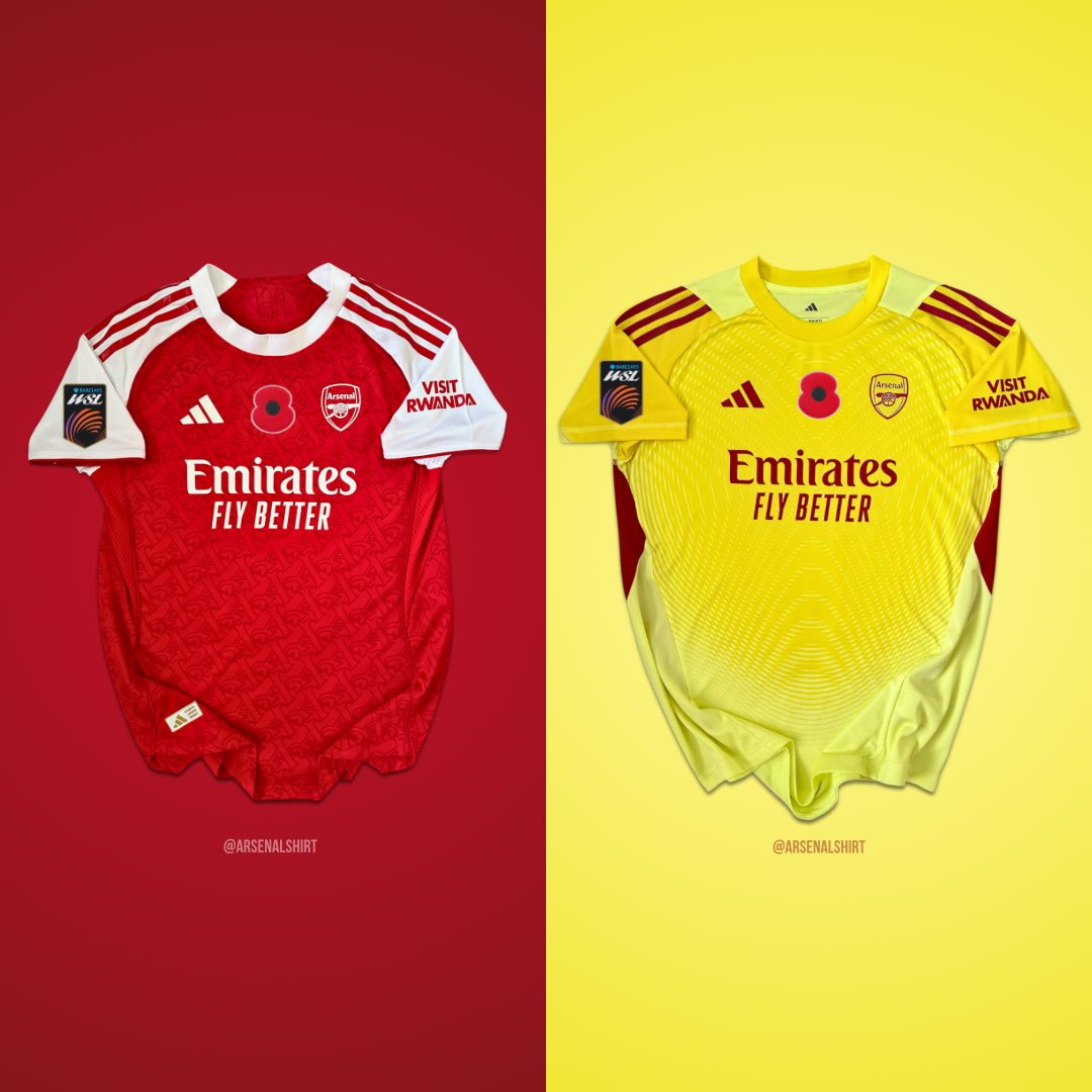 🚨Women's Kit Confirmed ✓ No surprises for tomorrow's @BarclaysWSL clash  with Chelsea we'll be in our classic red \u0026 white home kit ❤️🤍GK in  all-yellow 💛 Both shirts feature the poppy patch, image size:1080x1080