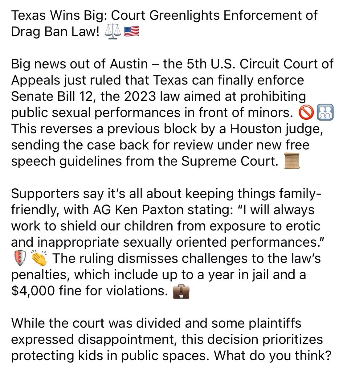 Liberal Houston judge has been overruled, and Texas will no longer allow public drag shows that little children can look at.