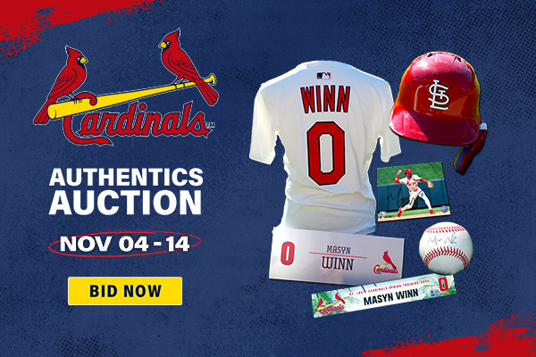 Don't miss your opportunity to take home a piece of Masyn Winn's Gold Glove year! 

Bid on his game-used jersey, helmet, Spring Training nameplate, regular season nameplate, an autographed baseball and an autographed photo!

Auction ends 11/14/25 at 9 pm CST.