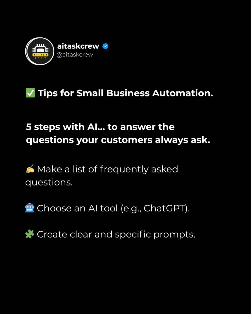 aitaskcrew's tweet image. AI doesn&apos;t replace your communication—it standardizes it, improves it, and makes it more profitable.

👉 Let us know if you&apos;ve implemented it and how it went!

#AIforBusiness #OperationalAutomation #SmallBusinesses #CustomerService #DigitalAutomation #BusinessProductivity