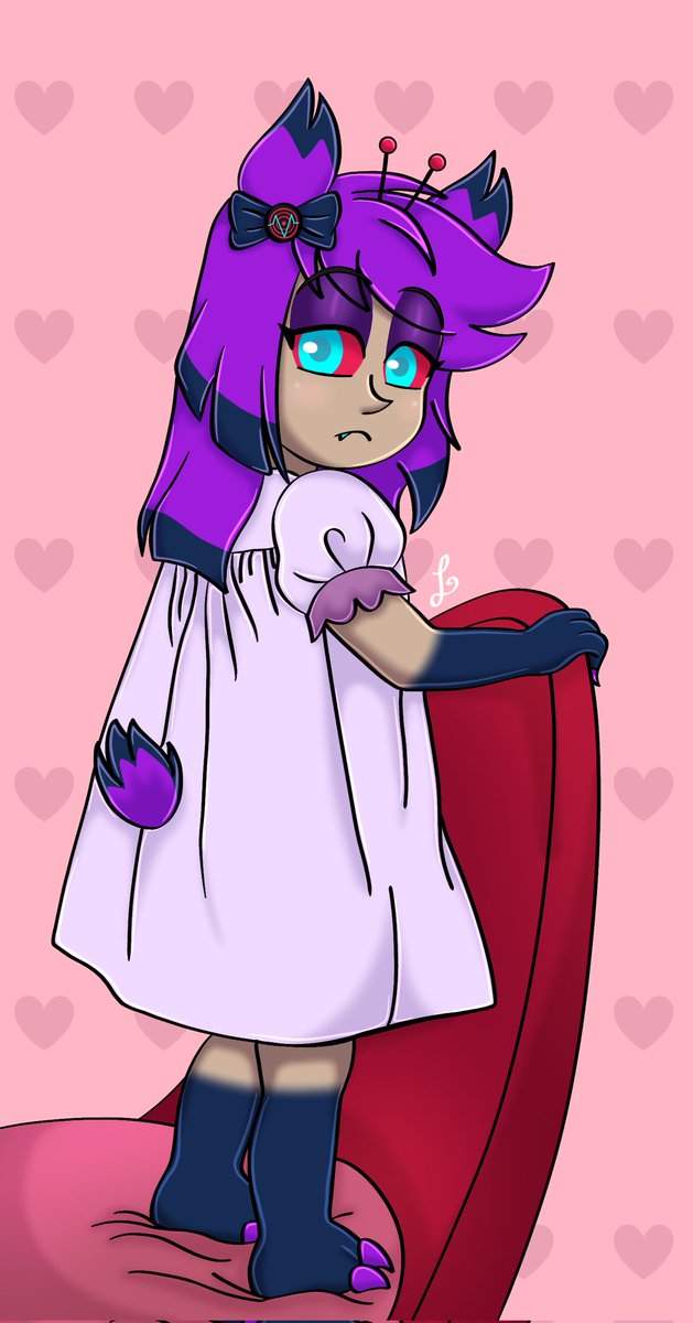 Decidí terminar mi dibujo de Annie con 2 añitos, hay un detalle en mis AU da igual el ship (pero que incluye a Alastor xd), los niños al inicio adaptan su fleco particular los primeros años ya luego cambia jsjs🤭💕

<a href="/DyannChiwa/">DyannChiwa (📺❤️🦌StaticRadio Traditional Family)</a> espero les guste este dibujo de la vela Annie💜💜