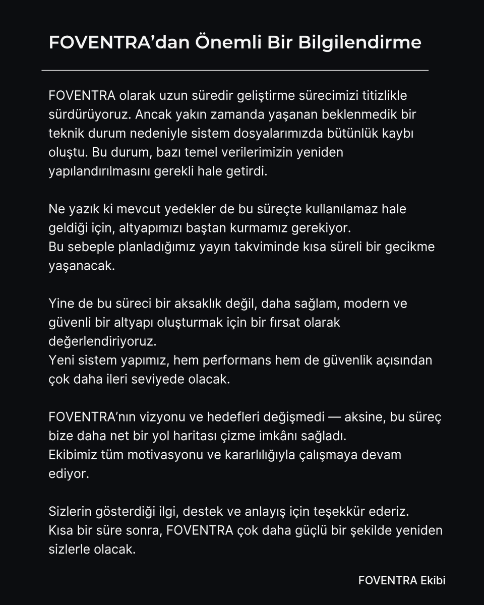 foventra's tweet photo. FOVENTRA'dan Önemli Bir Bilgilendirme https://t.co/0MPcajU5Nl