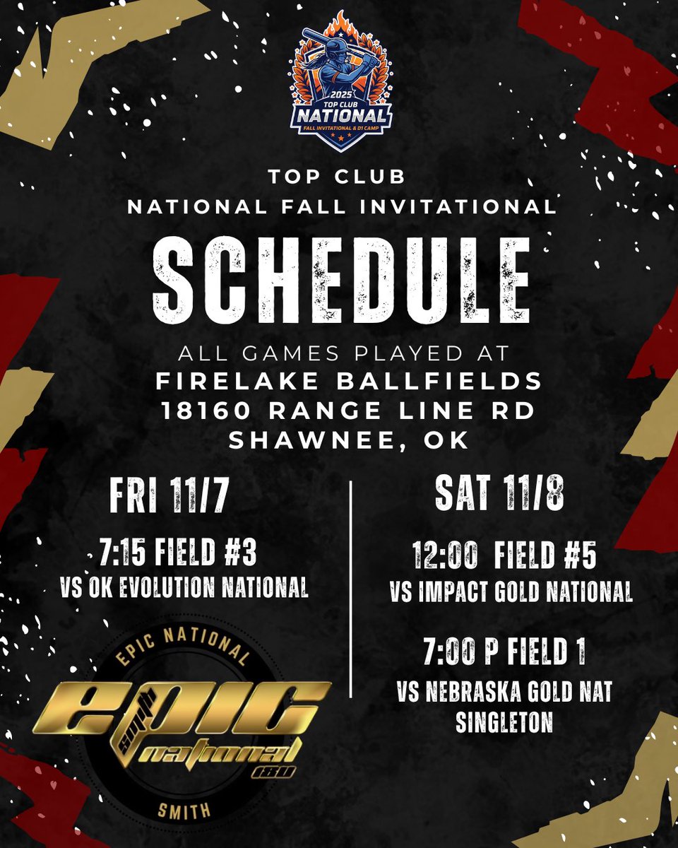 EpicNational18's tweet image. Weekend = Softball 🔥
We’re at the Top Club National Invite and we are ready to compete with the best! 💥
📅 Schedule drop below 👇

@ExtraInningSB @LineDsoftball @EastonFastpitch @BlackStarATHL @3N2Sports
