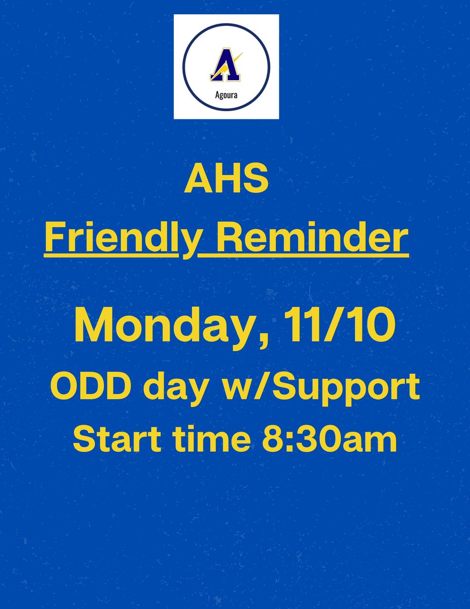 Just a friendly reminder that this Monday, November 10th is an ODD Day w/Support and the school start time will be 8:30am.  We hope you all have a great weekend!  #lvusdrocks #chargeon @instagoura