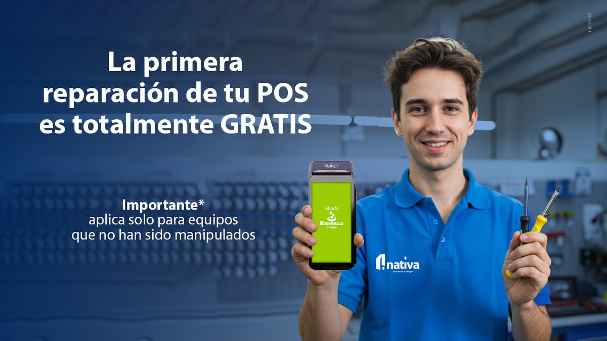 🪛 Si tu #PuntoDeVenta presenta algún inconveniente, recuerda que la primera reparación es GRATIS, siempre y cuando el equipo no haya sido manipulado📲

Nuestro respaldo te permite enfocarte en lo que más importa: aumentar tus ventas y crecer tu negocio 🚀

#nativaPagos
