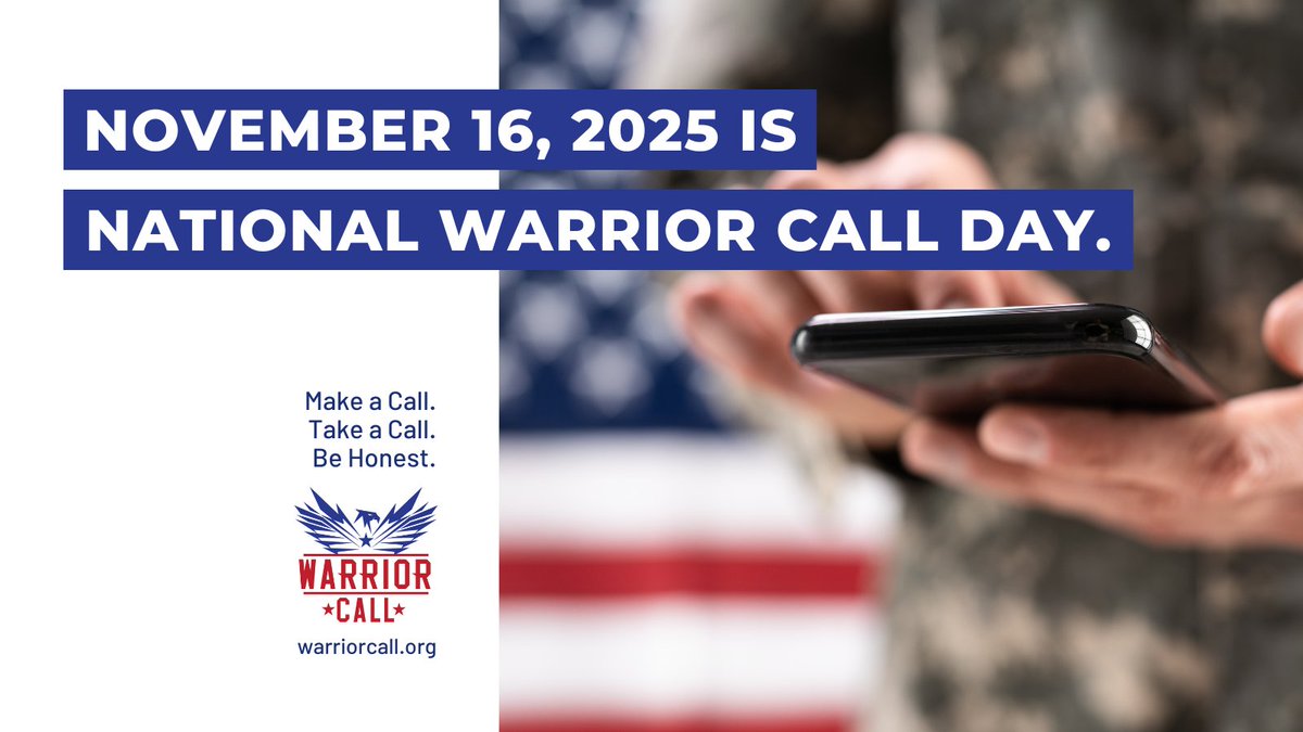 WarriorCallDay's tweet photo. Continue honoring those who have served after #VeteransDay by participating in #WarriorCallDay - a coast-to-coast day of action to reach out and connect with the veterans and service members in our lives. 

https://t.co/dOS9pWg2OL https://t.co/b8ki40GSbT