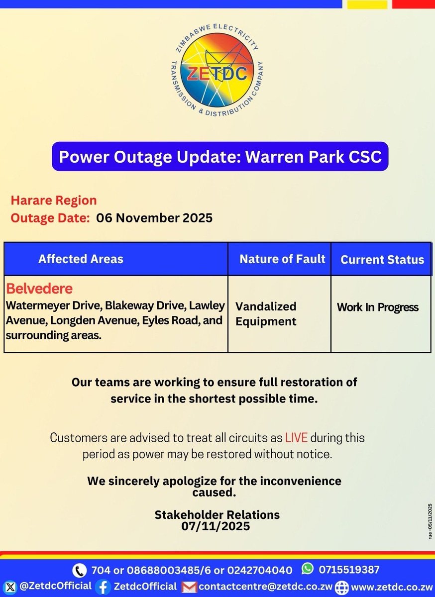 AsterXe_dex's tweet image. #PowerOutageUpdate
#WarrenParkCSC
#HarareRegion